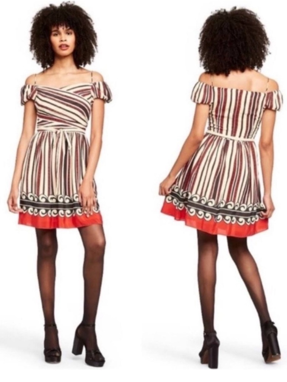 Anna Sui x Target Collab 100% Silk Striped Off Shoulder Silk Mini Y2K Sz M